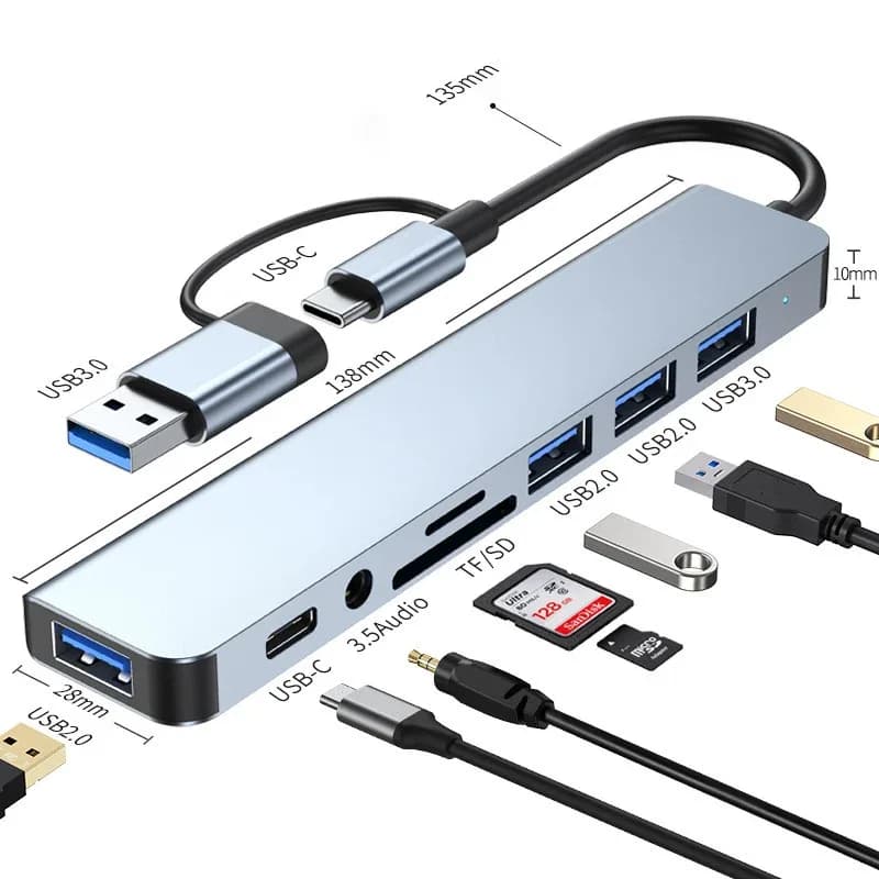 Hub USB + Type-C 8 en 2 multiport - boutique Maxi Trouvaille