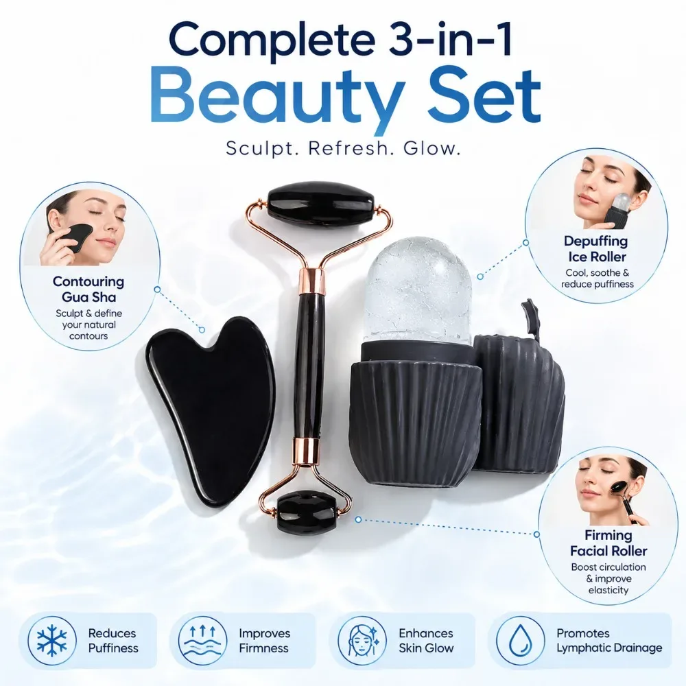 Kit massage visage 3 pièces : gua sha, rouleaux et glace photo 4
