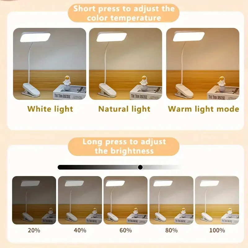 Lampe de bureau LED à pince rechargeable USB photo 4