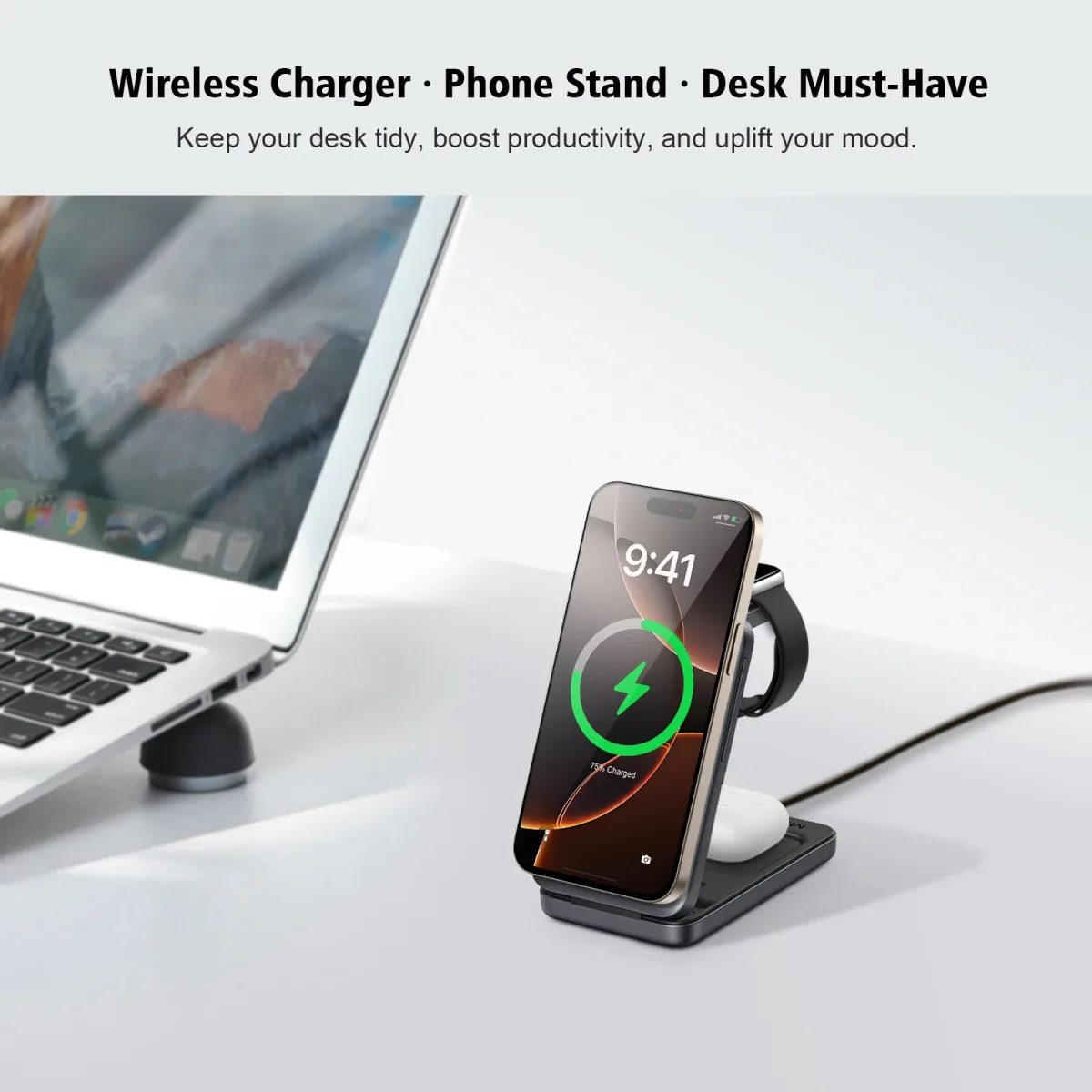 Station de charge sans fil 3-en-1 pliable photo 3