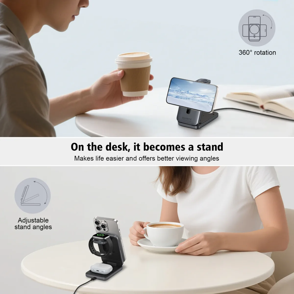 Station de charge sans fil 3-en-1 pliable photo 5