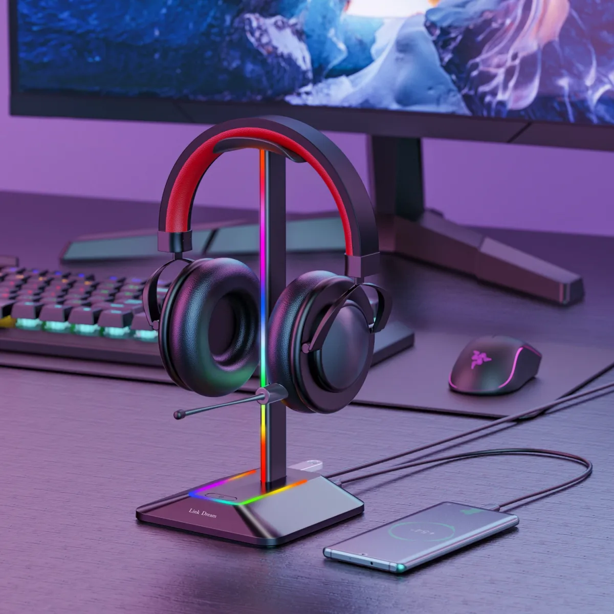 Support casque gamer RGB avec 2 ports USB - boutique Maxi Trouvaille photo 2