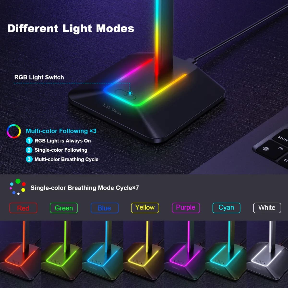 Support casque gamer RGB avec 2 ports USB - boutique Maxi Trouvaille photo 3