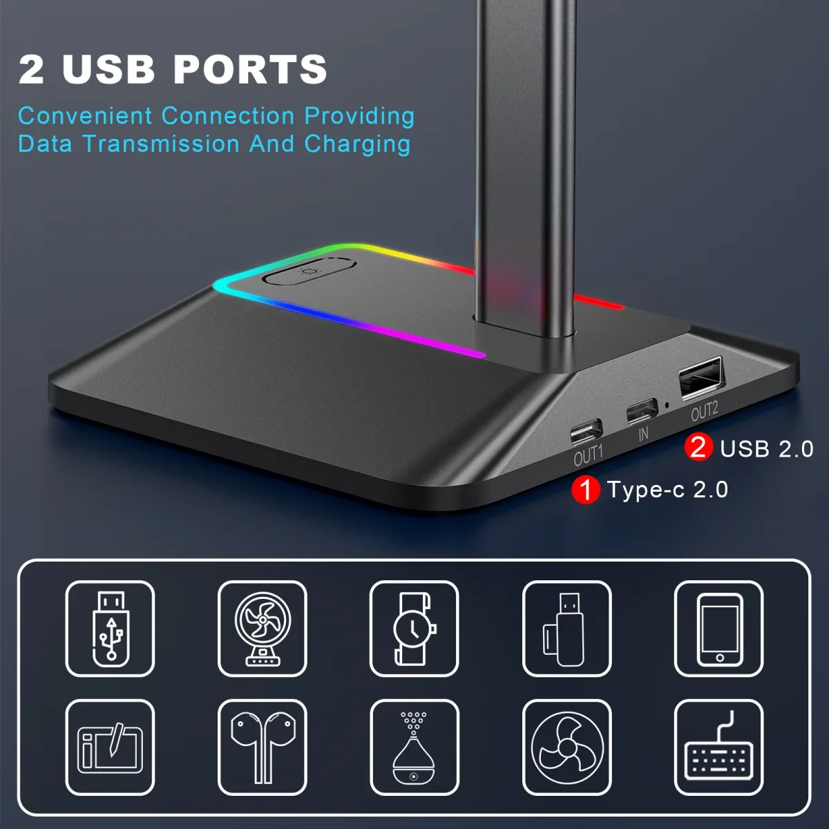 Support casque gamer RGB avec 2 ports USB - boutique Maxi Trouvaille photo 5