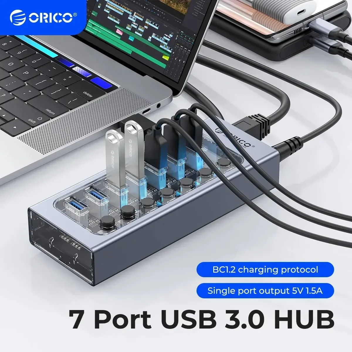 Hub USB 3.0 alimenté 7 ports aluminium ORICO - high-tech Maxi Trouvaille