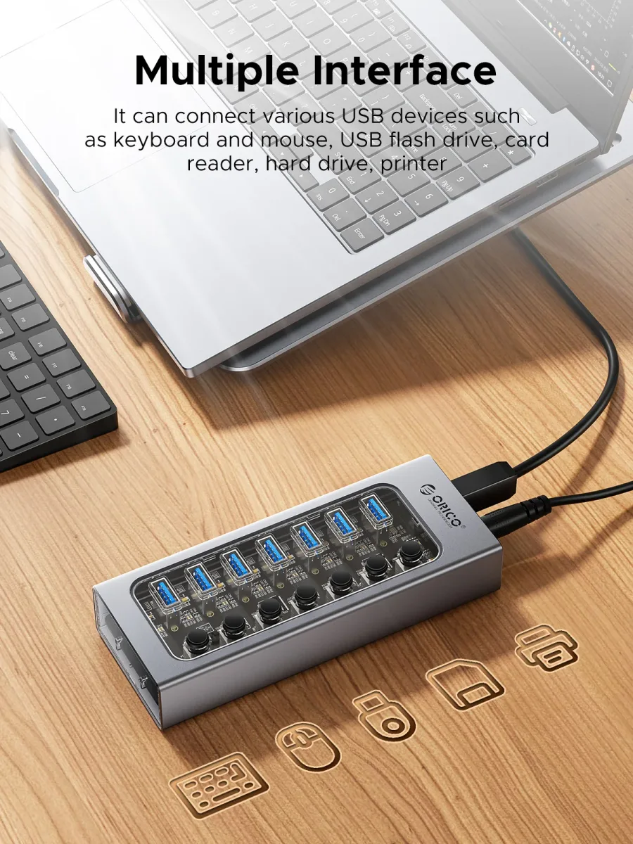 Hub USB 3.0 alimenté 7 ports aluminium ORICO - high-tech Maxi Trouvaille photo 3