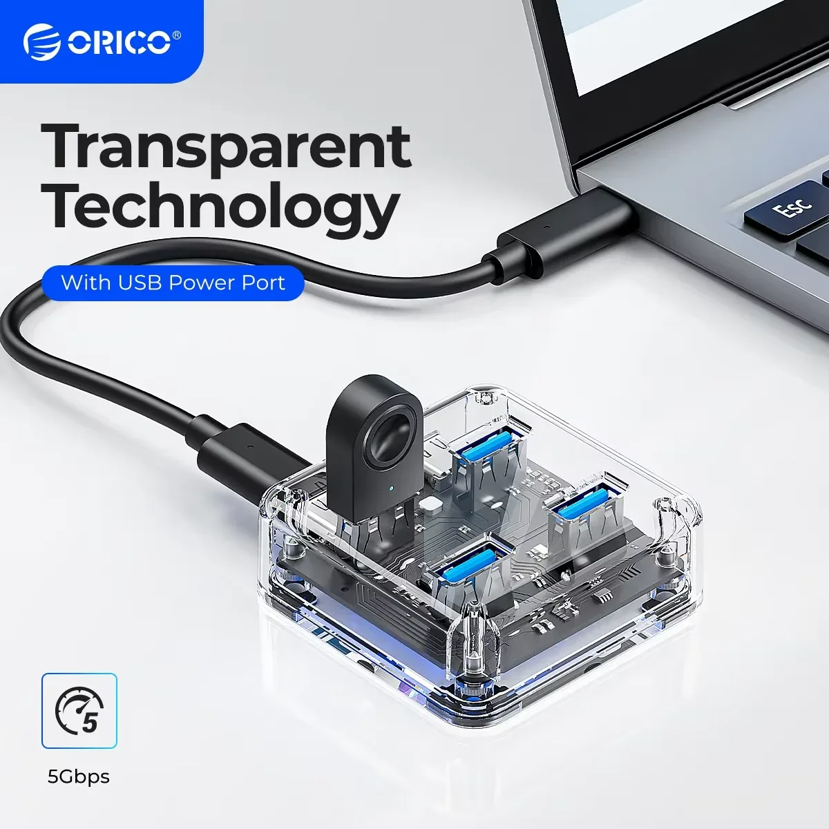Hub USB-C 4 ports transparent ORICO - high-tech Maxi Trouvaille