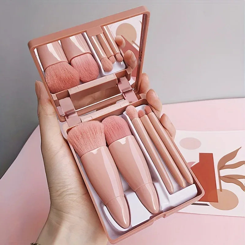 Kit 5 pinceaux maquillage de voyage avec miroir - beaute Maxi Trouvaille