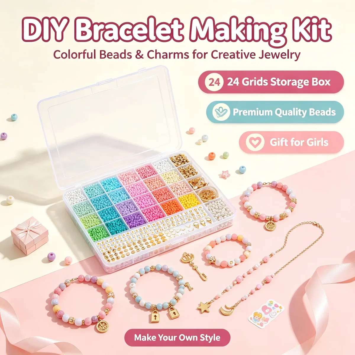 Kit 10 800 perles lettres pour bracelets DIY