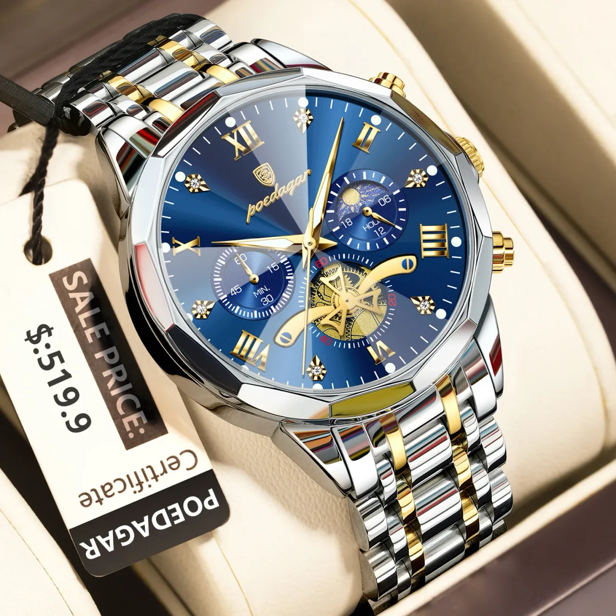 Montre homme POEDAGAR chronographe acier - mode Maxi Trouvaille photo 2