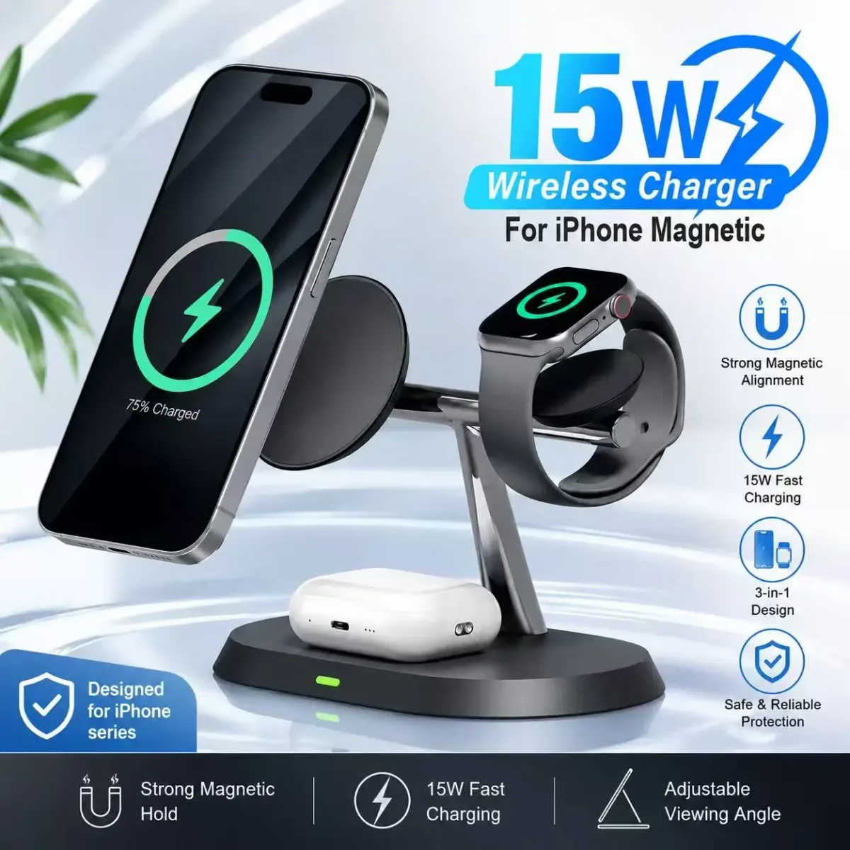 Station de charge 3 en 1 magnétique sans fil - accessoires Maxi Trouvaille