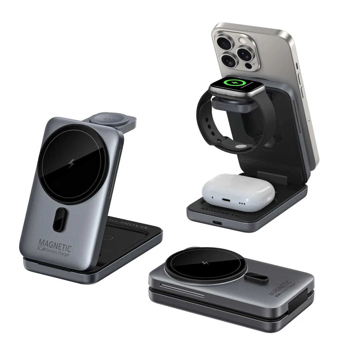 Station de charge sans fil 3-en-1 pliable